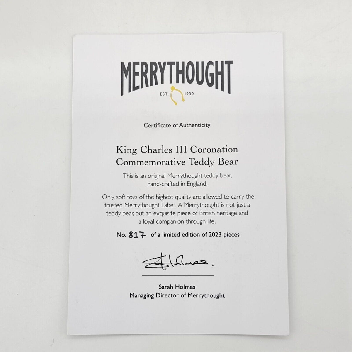 Merrythought Teddybär King Charles III Coronation Bear limitiert 2023 36 cm