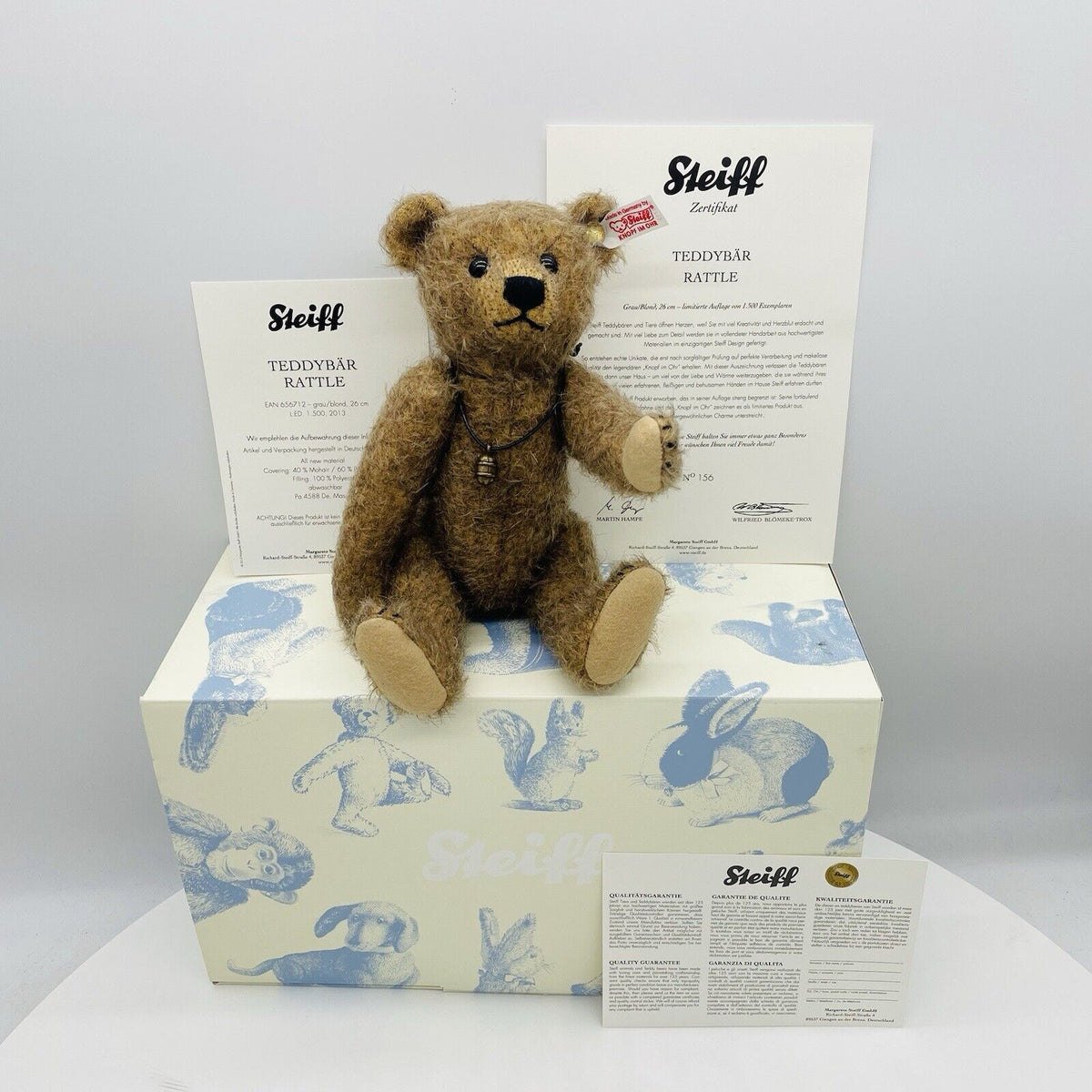 Steiff 656712 Teddybär Rattle limitiert 1500 aus 2013 26 cm Mohair