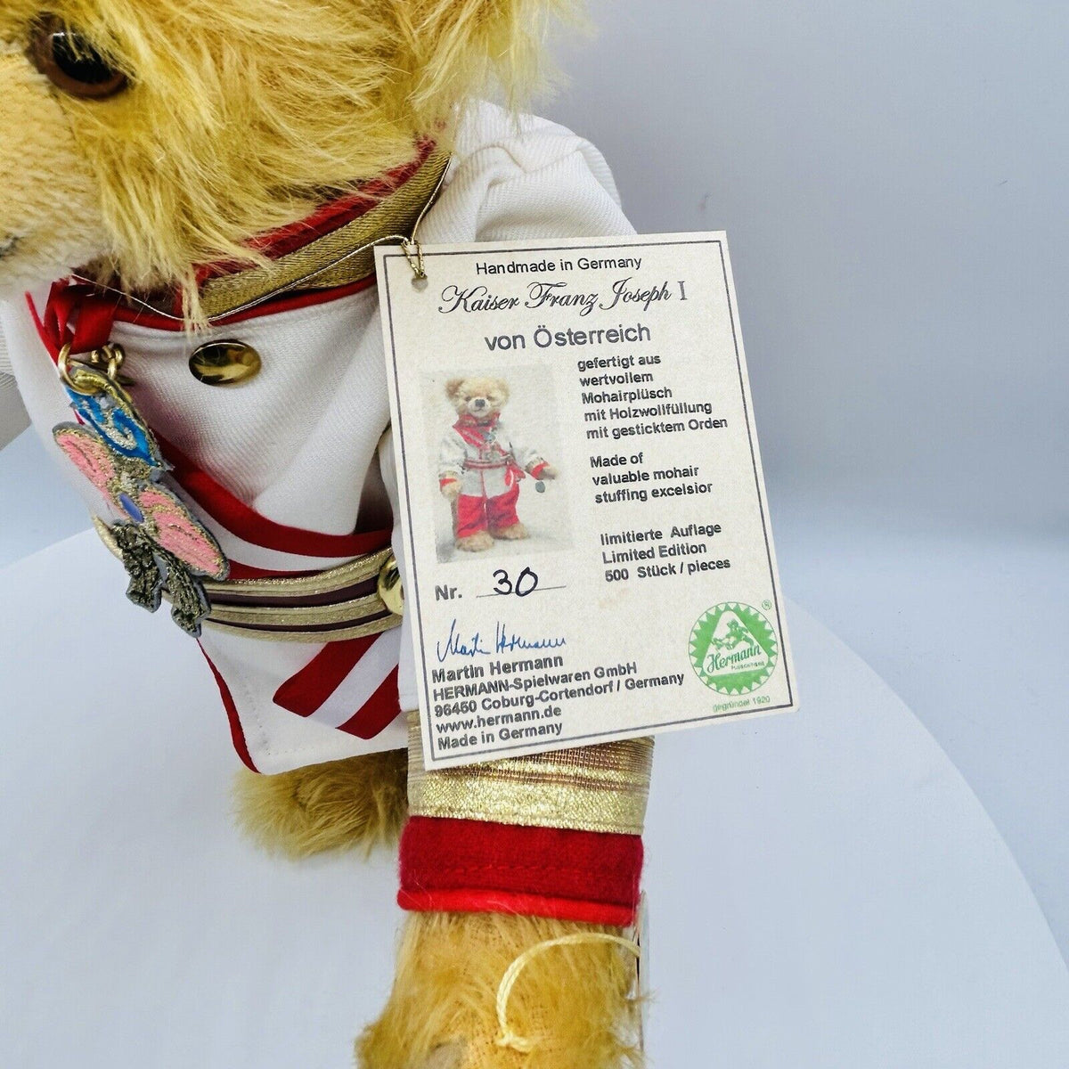 Hermann Coburg Teddybär Kaiser Franz Joseph limitiert 500 40 cm Mohair