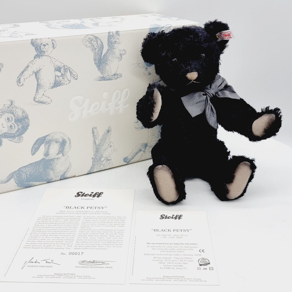 Nr. 17! Steiff 663178 Teddybär Petsy schwarz limitiert 1500 aus 2008 32 cm