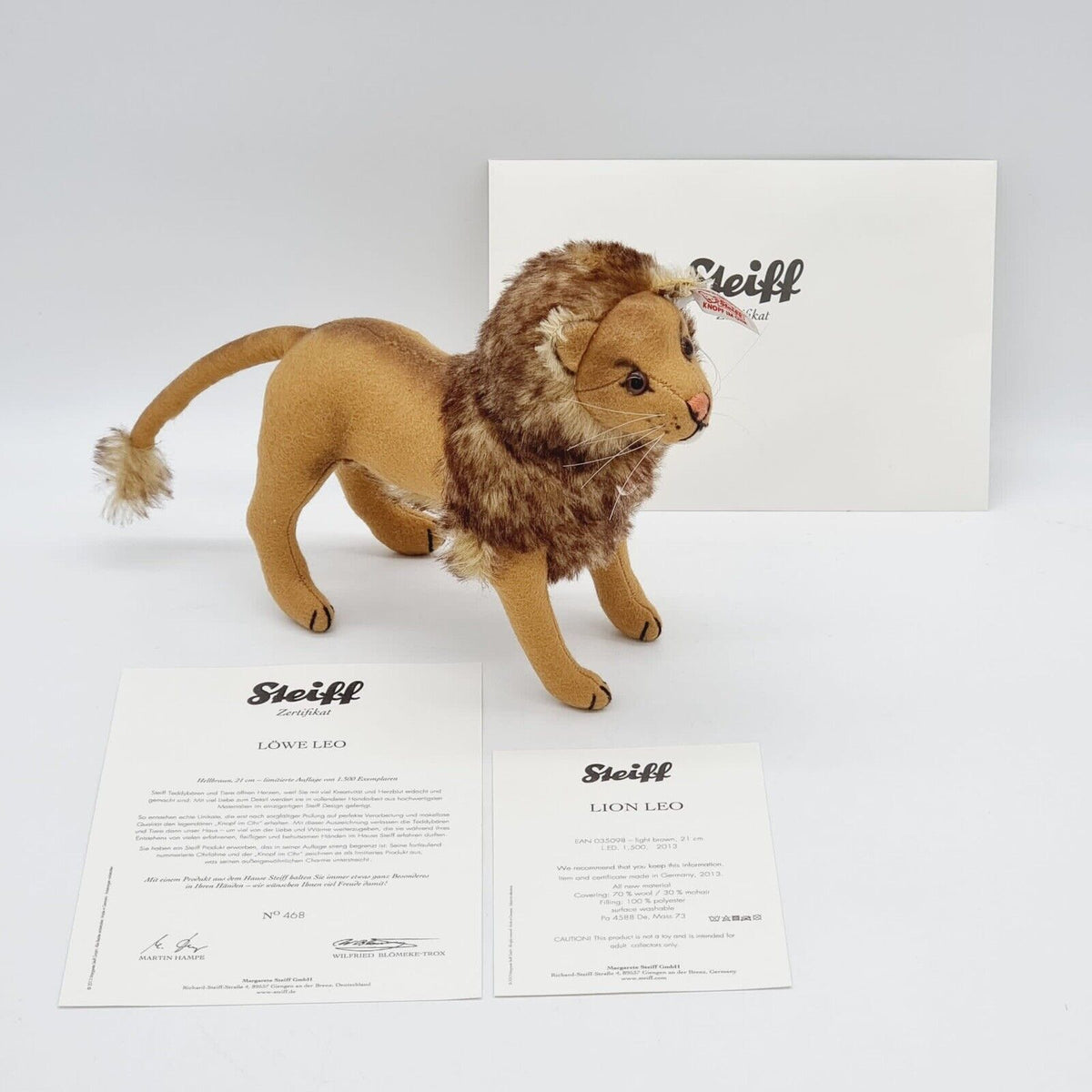 Steiff Löwe Leo 035098 limitiert 1500 aus 2013 21cm Mohair