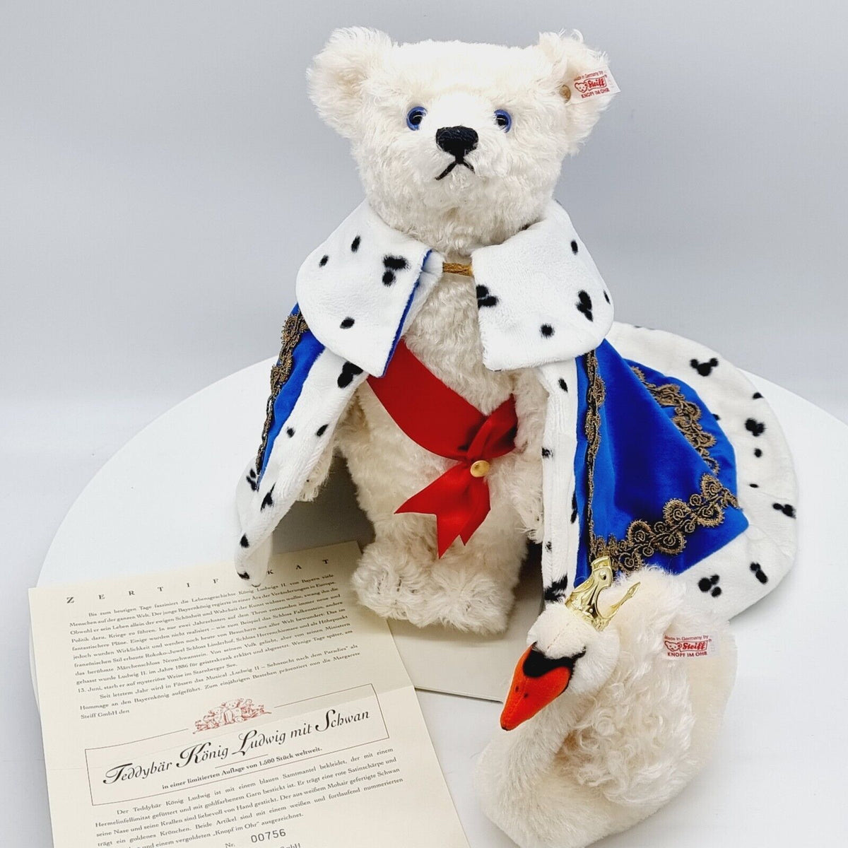 Steiff 670633 Teddybär König Ludwig mit Schwan aus 2001 limitiert 1500 35 cm