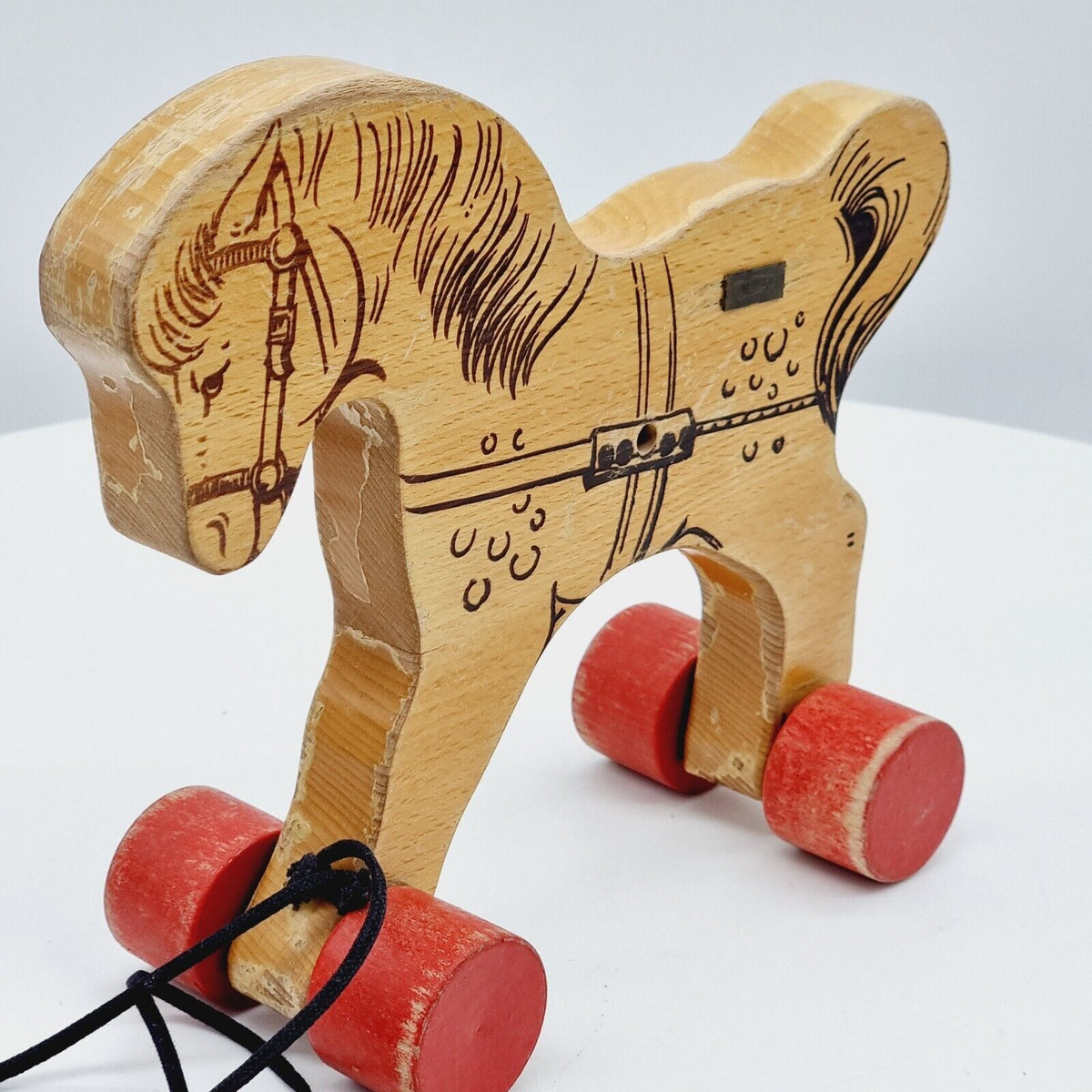 Steiff 8360/22 Holz-Pferd auf Rädern 24 cm 1969- 1974 Buchenholz Nachzieh-Tier