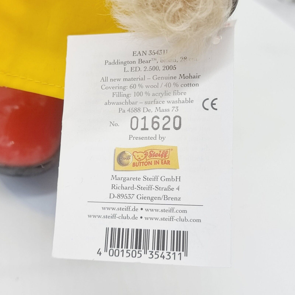 Steiff 354311 Teddybär Paddington mit Regenmantel limitiert 2500 aus 2005