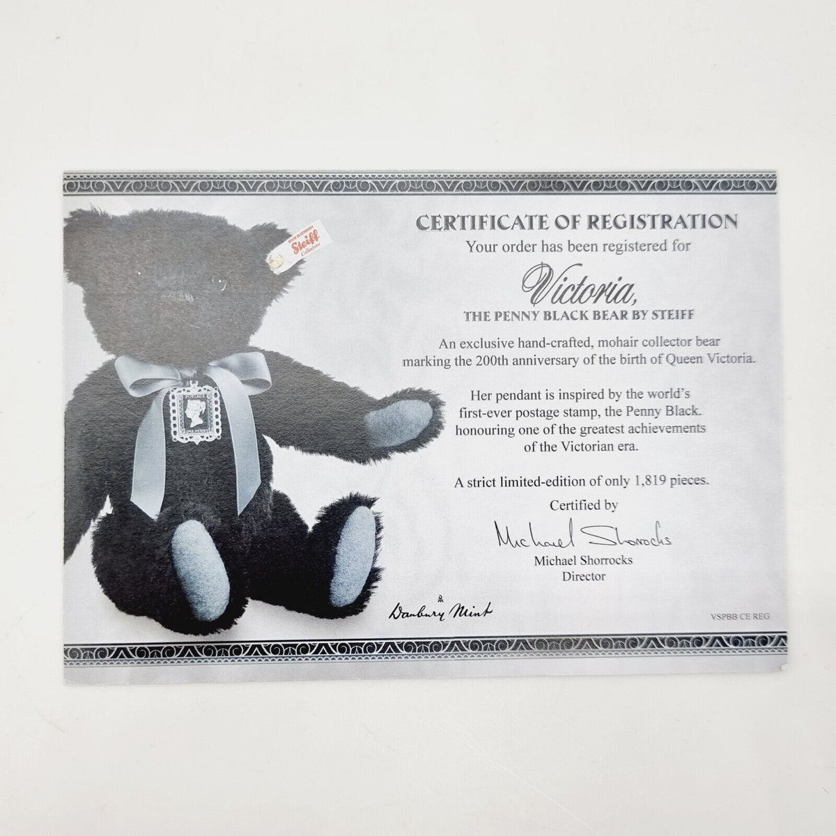 Steiff 690846 Danbury Mint Teddybär Schwarzer Einser Penny Black Bear 28 cm