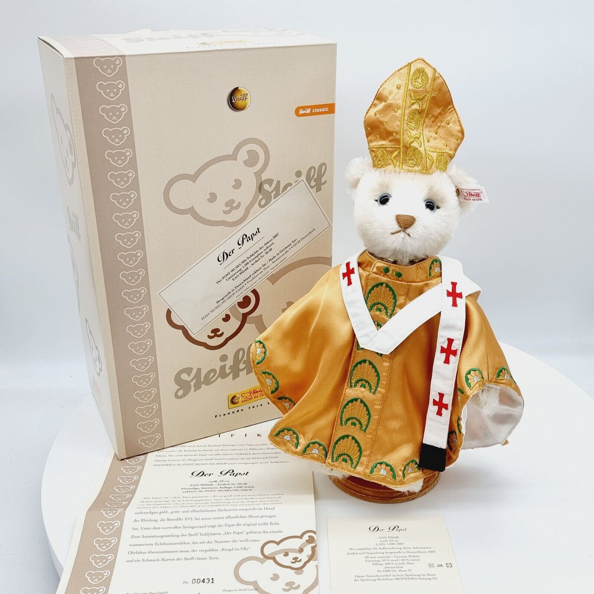 Steiff 992568 Teddybär Papst limitiert 1500 aus 2007 29 cm Mohair