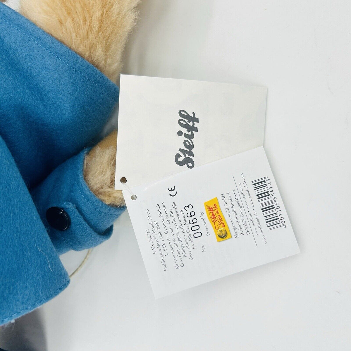 Steiff 354724 Teddybär Paddington limitiert 1500 aus 2007 29 cm Mohair