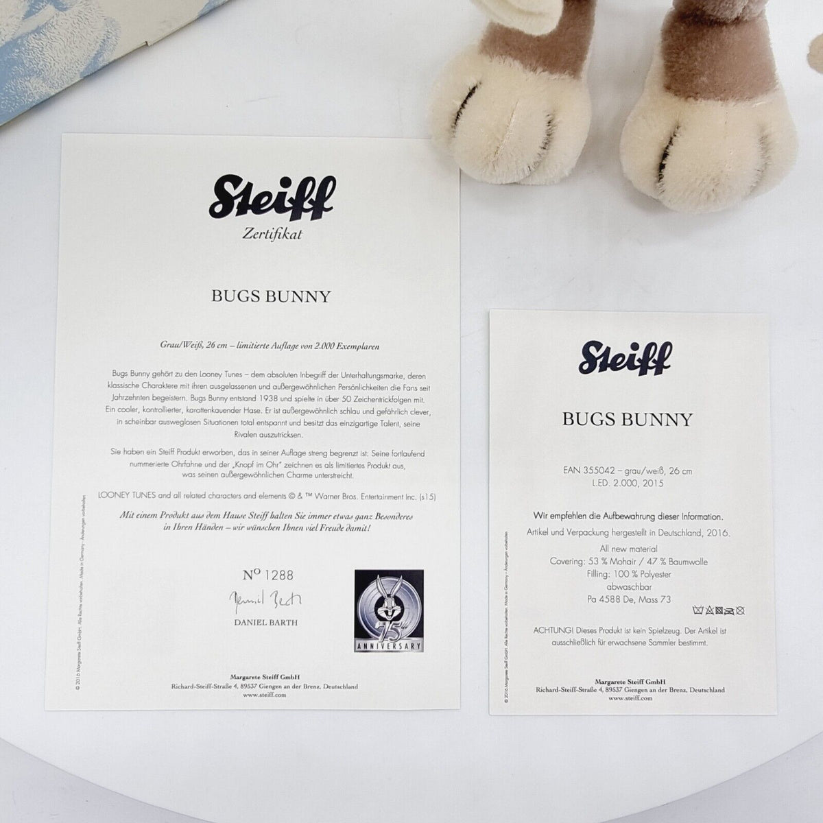 Steiff 355042 Warner Bros Bugs Bunny aus Looney Tunes limitiert 2000 aus 2015