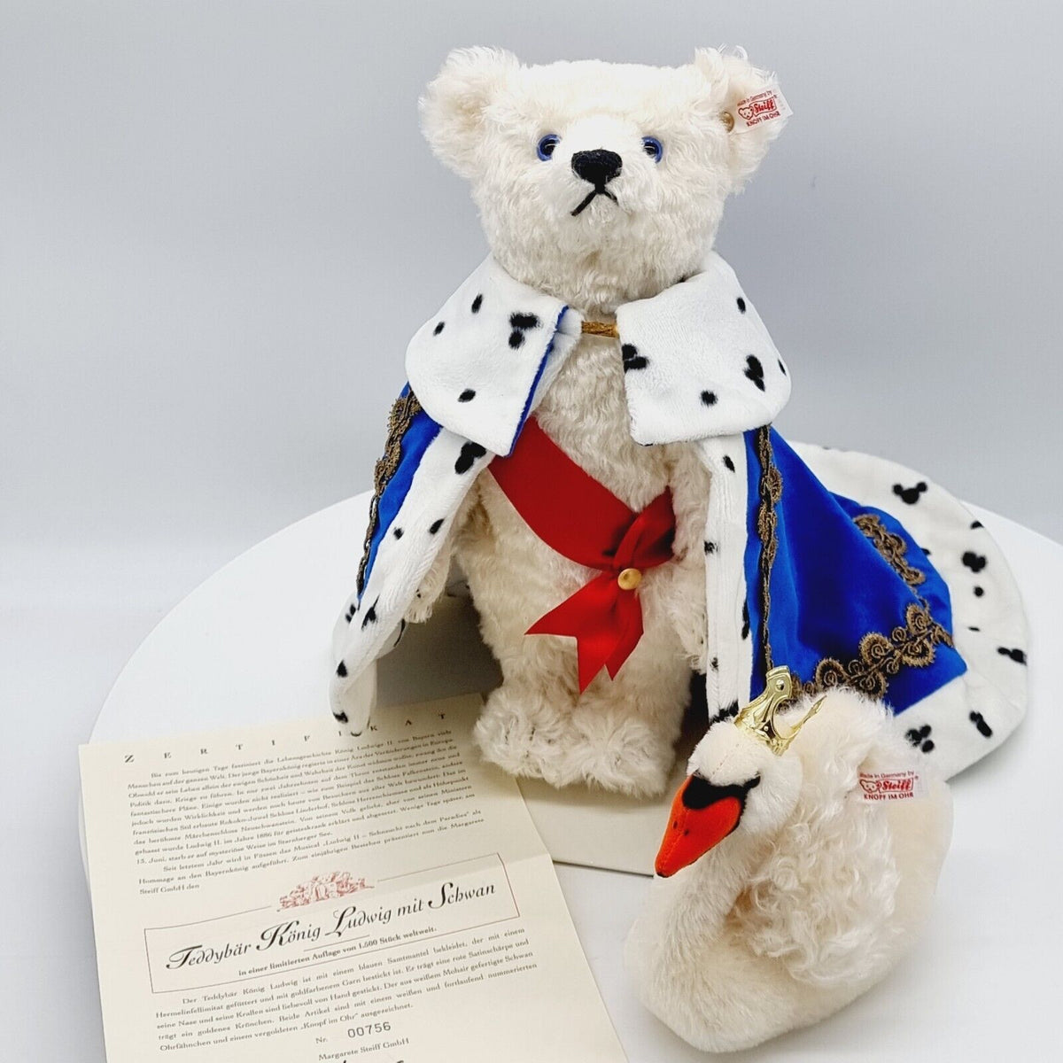 Steiff 670633 Teddybär König Ludwig mit Schwan aus 2001 limitiert 1500 35 cm
