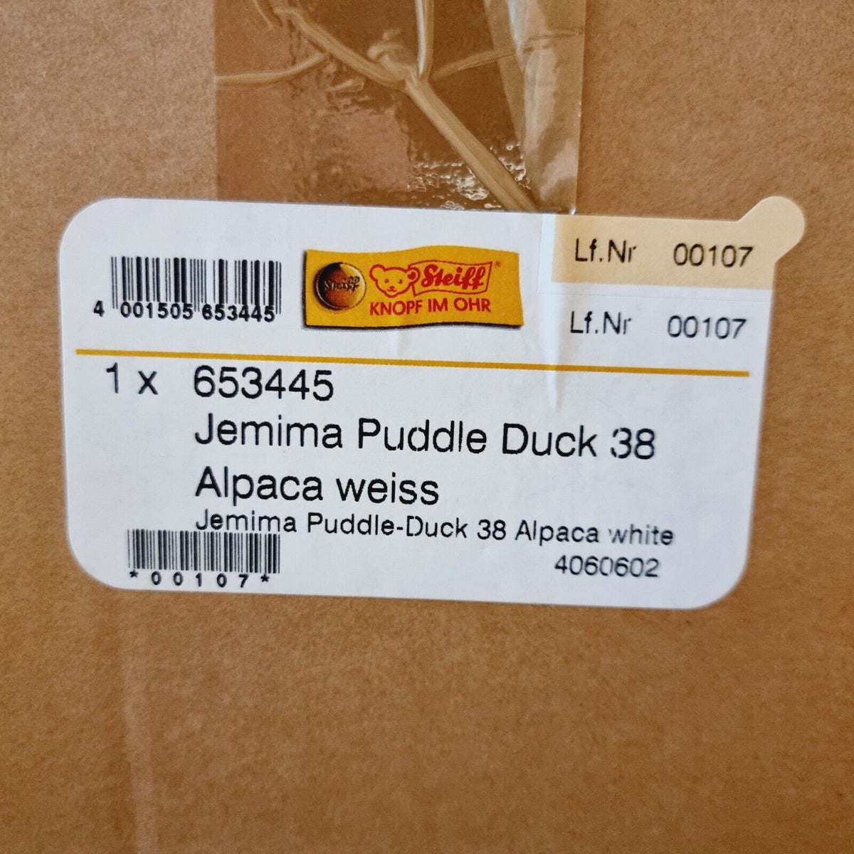 Steiff 653445 Beatrix Potter Jemima Puddle Duck limitiert 1500 38 cm