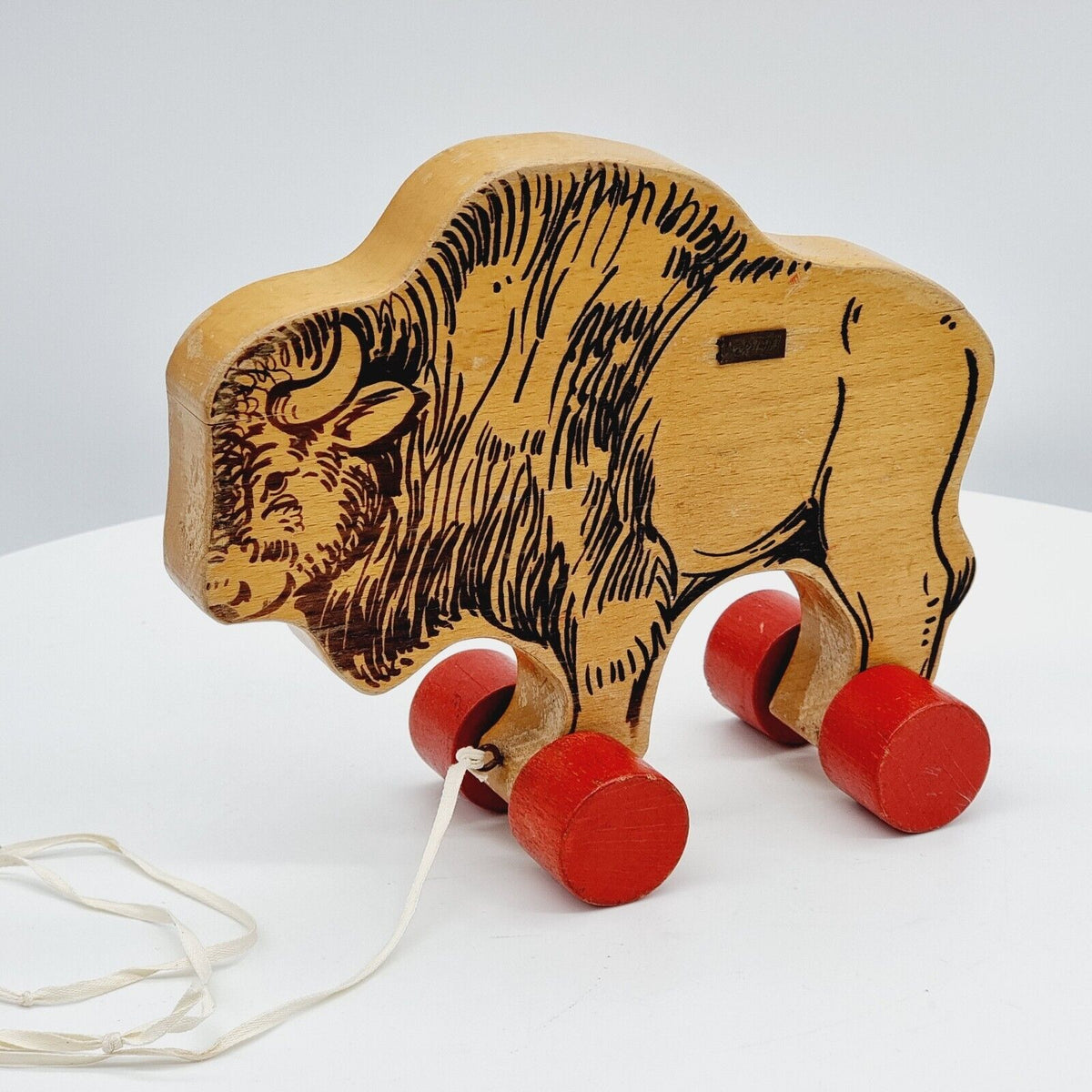 Steiff 8350/19 Bison auf Rädern 23 cm Nachzieh-Tier Buchenholz 1969 - 1974