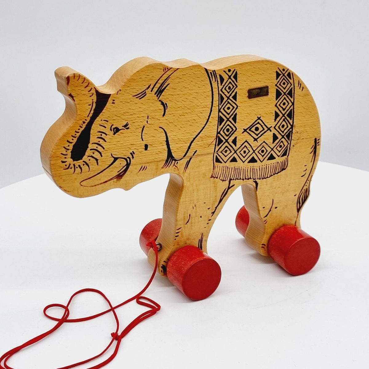 Steiff 8350/20 Elefant auf Rädern Buchenholz Nachzieh-Tier 25 cm 1969 - 1974