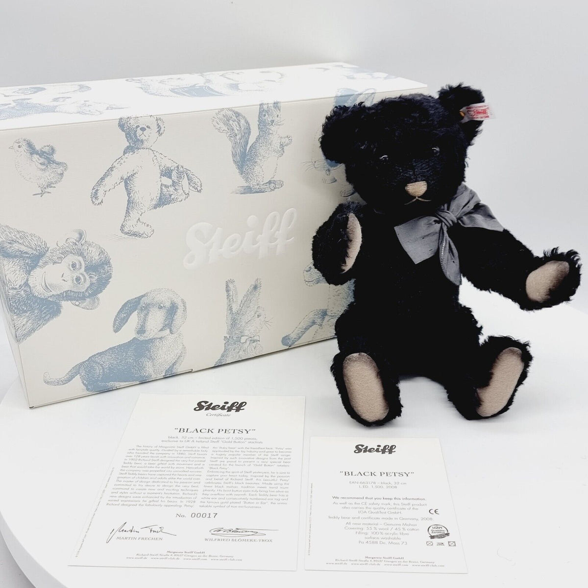 Nr. 17! Steiff 663178 Teddybär Petsy schwarz limitiert 1500 aus 2008 32 cm
