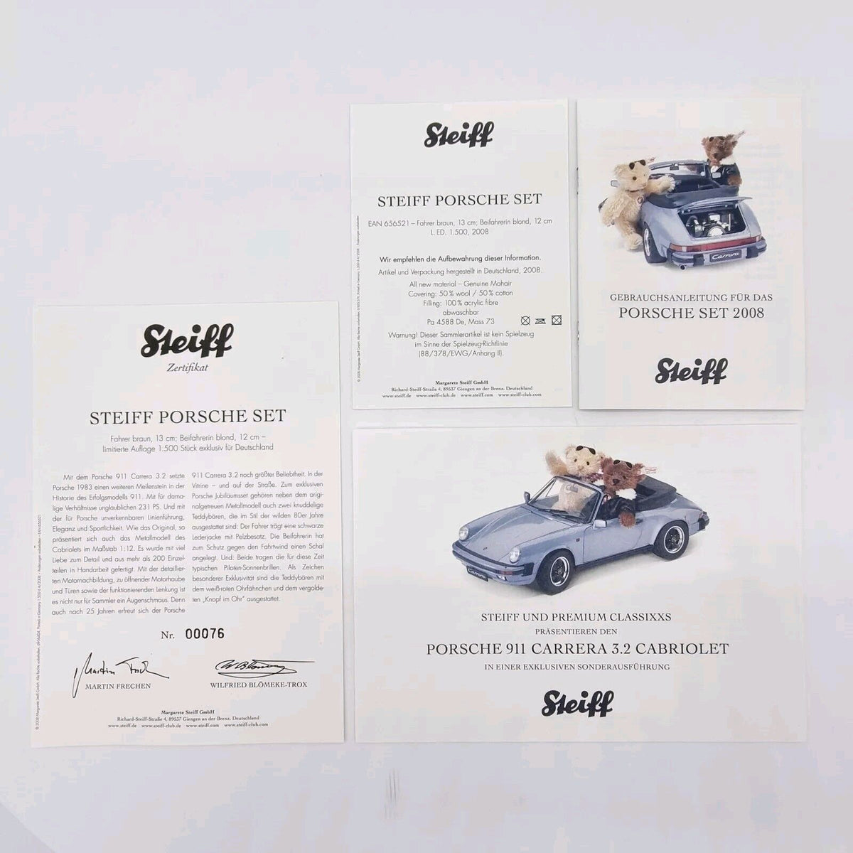 Steiff 656521 Porsche 911 Carrera 3.2 Set 2008 Premium ClassiXXs Modellauto