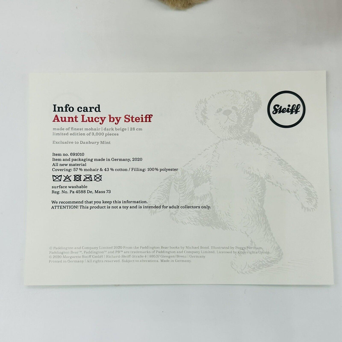 Steiff Danbury Mint 691010 Aunt Lucy aus Paddington limitiert 3000 aus 2020