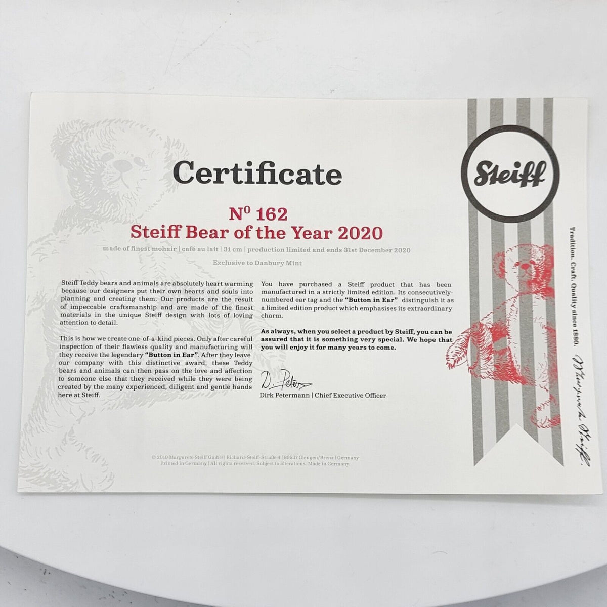 Steiff Danbury Mint 690952 Teddybär Year Bear 2020 limitiert 2020 31 cm Mohair