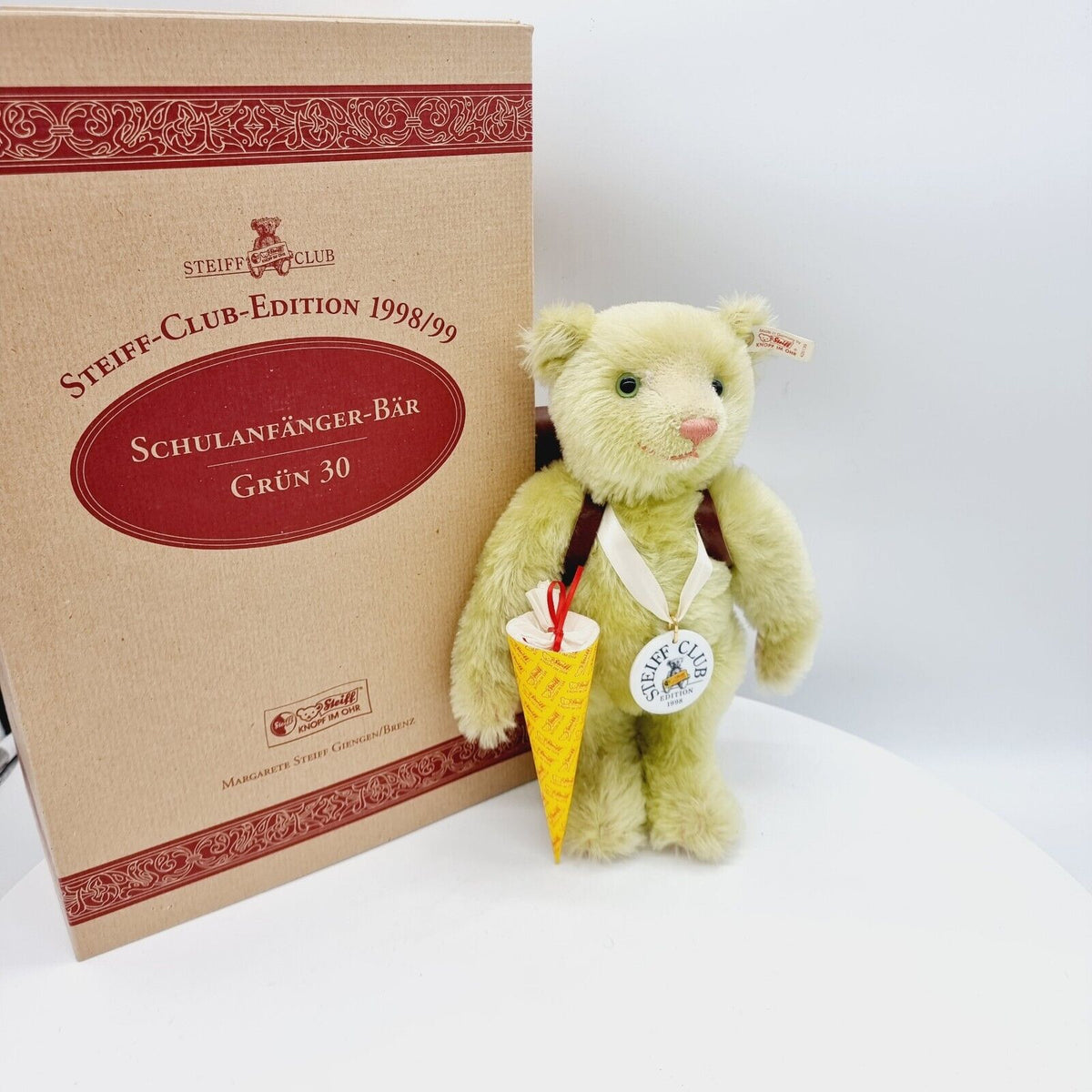 Steiff 420139 Schulanfänger Teddybär grün 30 cm Club Edition 1998