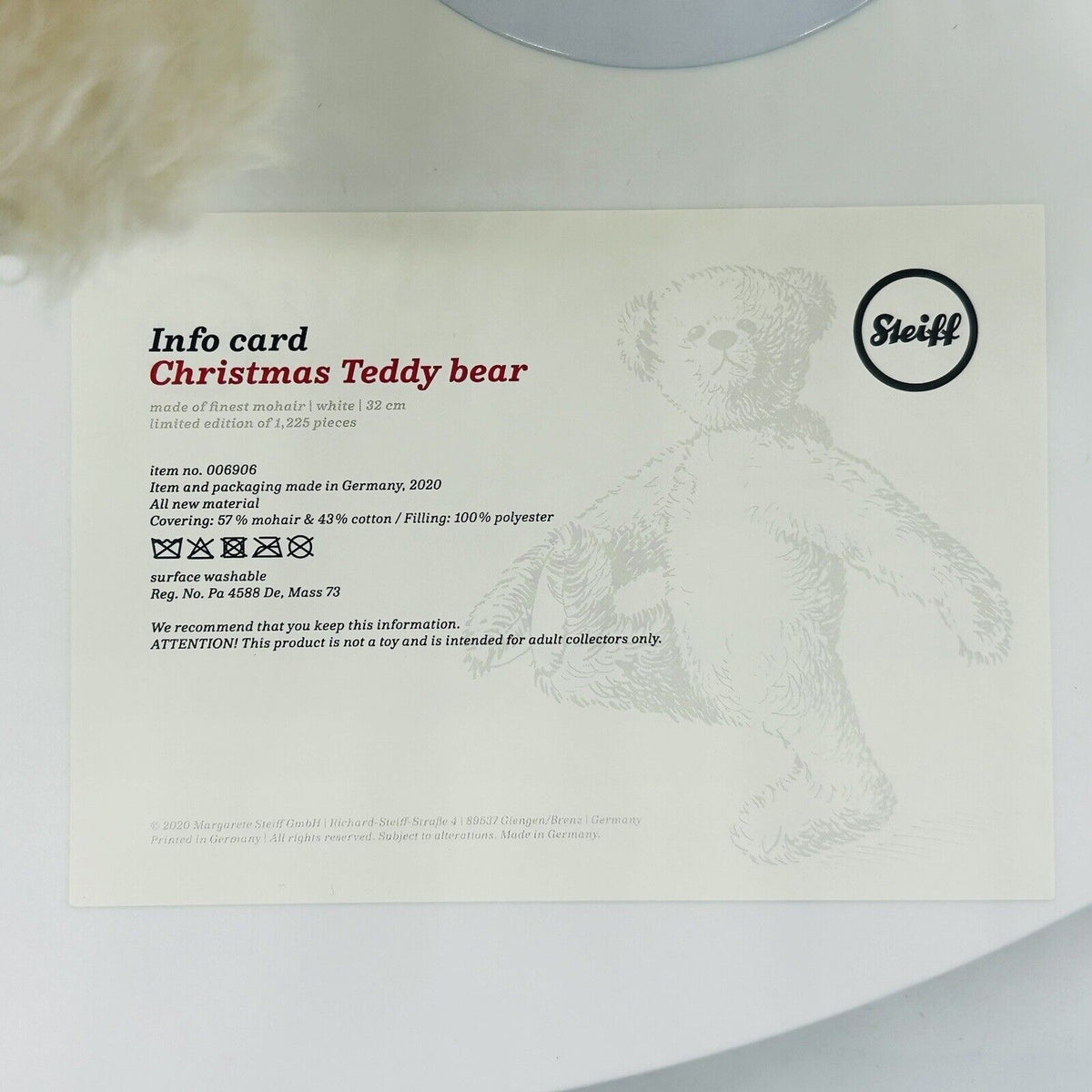 Steiff 006906 Weihnachtsteddybär mit Musikwerk limitiert 1225 aus 2020