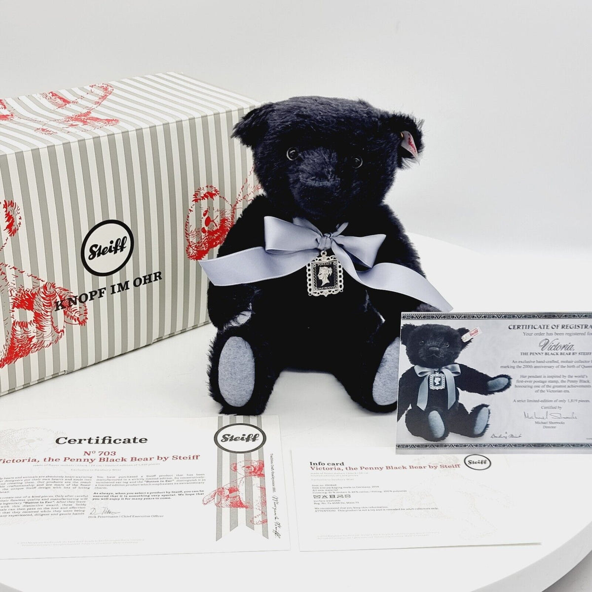 Steiff 690846 Danbury Mint Teddybär Schwarzer Einser Penny Black Bear 28 cm