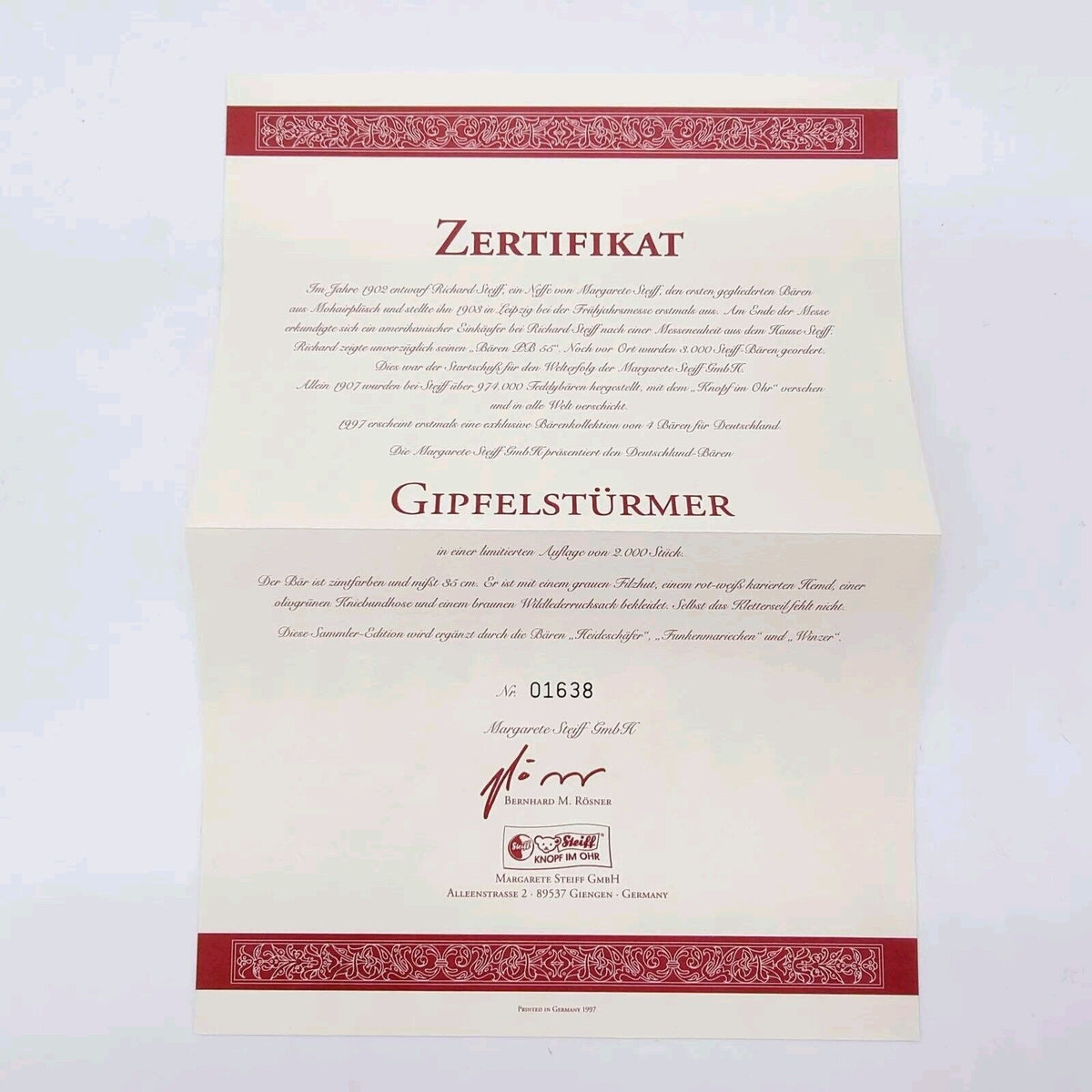 Steiff 670121 Teddybär Gipfelstürmer limitiert 2000 aus 1997 35 cm