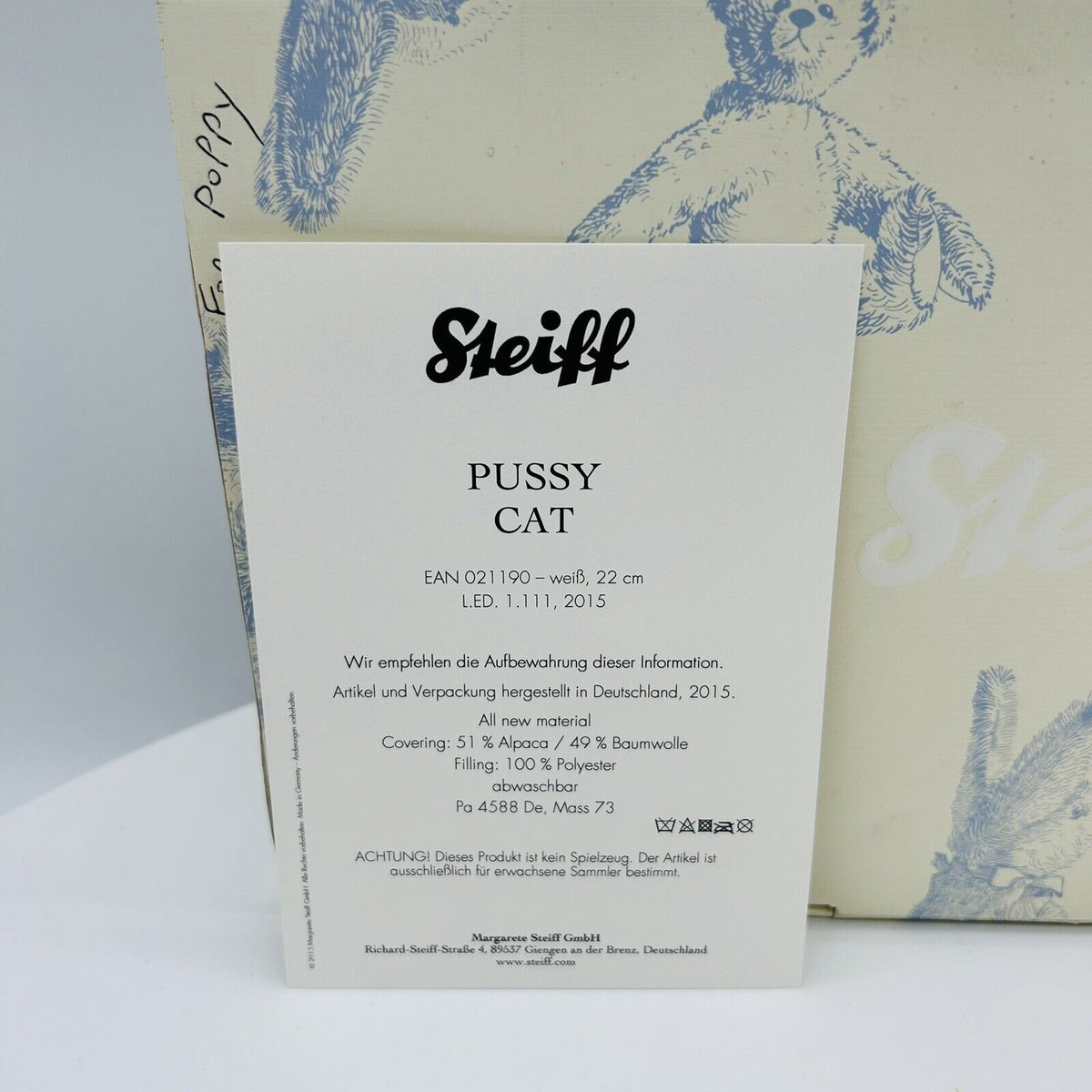 Steiff 021190 Katze Pussy Cat limitiert 1111 aus 2015 22 cm Alpaca
