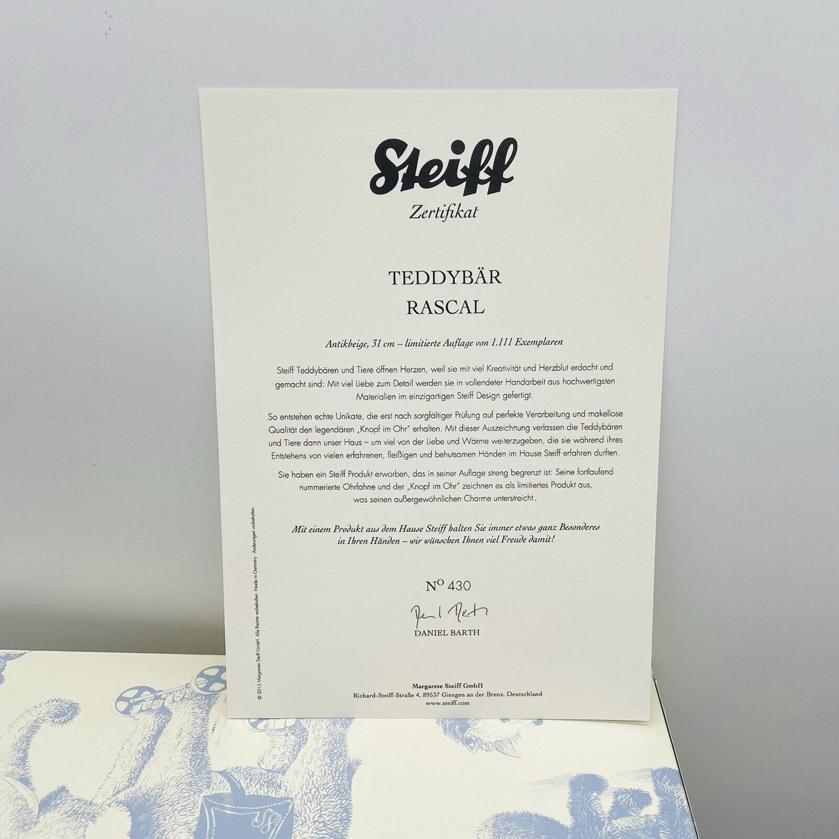 Steiff 034039 Teddybär Rascal limitiert 1111 aus 2015 31 cm Mohair