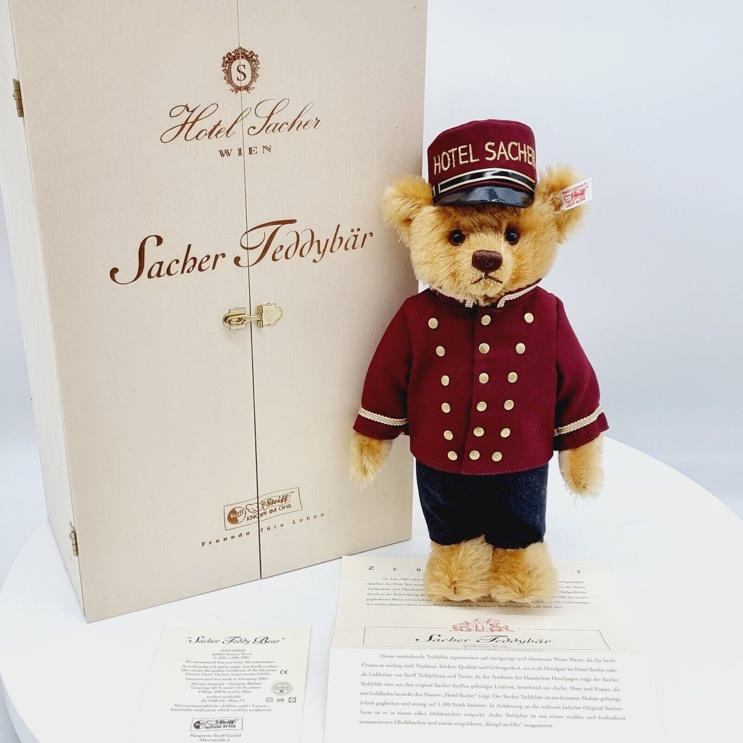 Steiff 660603 Teddybär Sacher limitiert 1500 aus 2001 32 cm Mohair