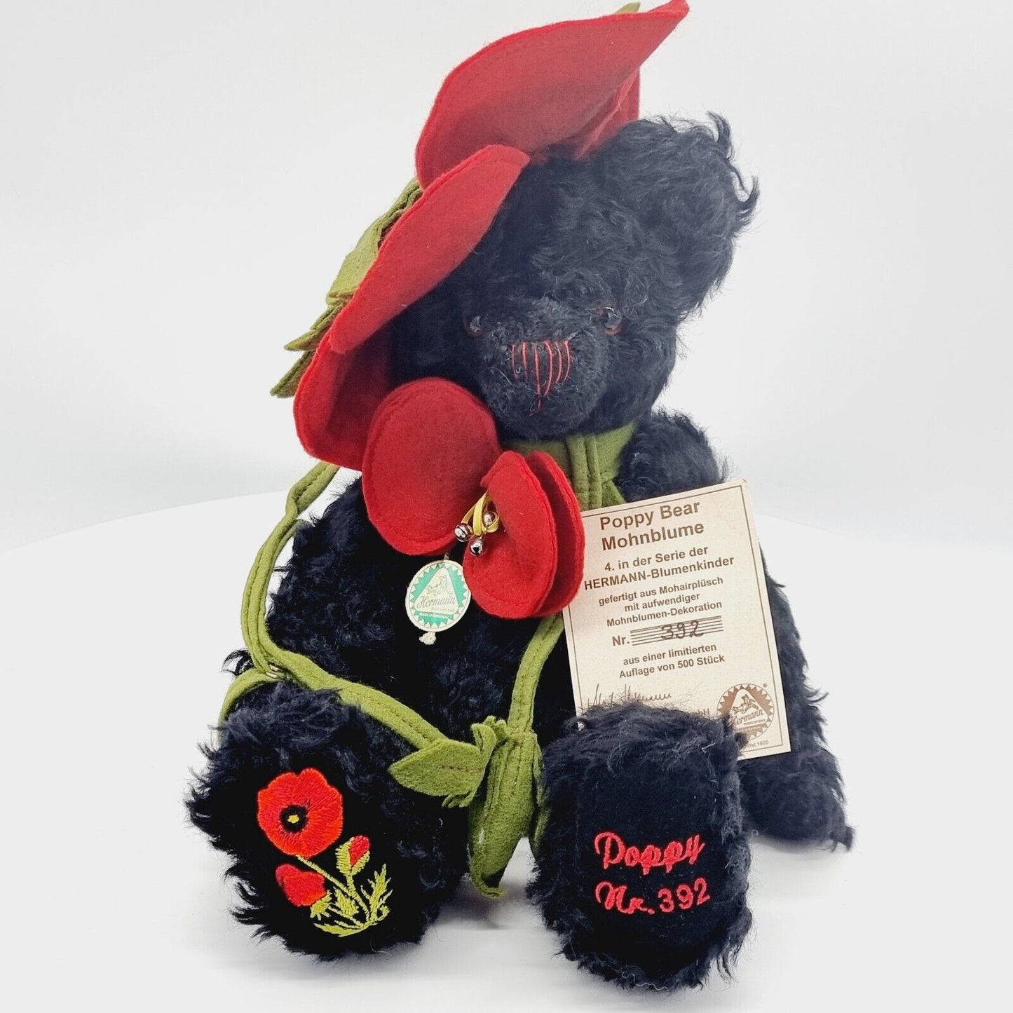 Hermann Coburg Teddybär Poppy Bear Mohnblume limitiert 500 35 cm Mohair