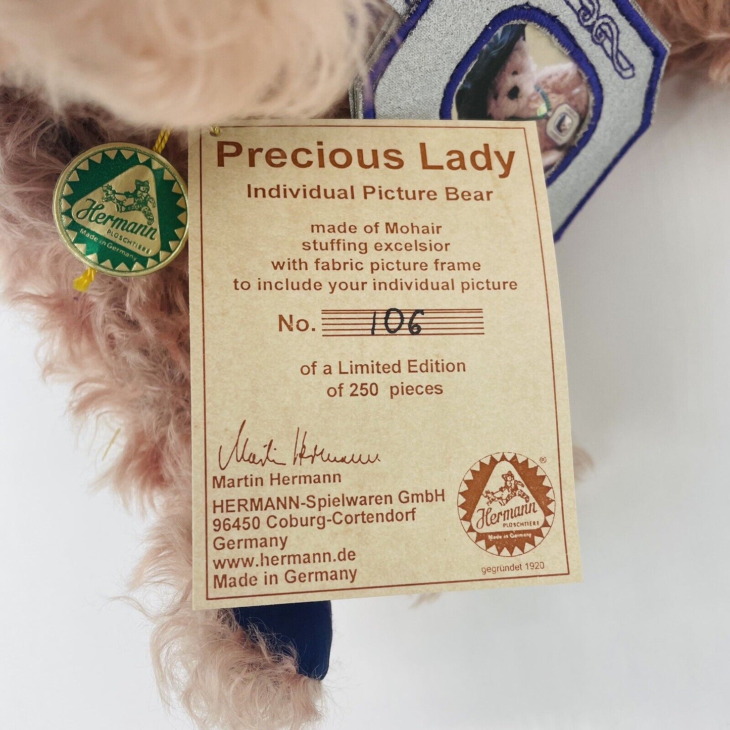 Hermann Coburg Precious Lady Teddybär limitiert auf 250 Stk. Mohair