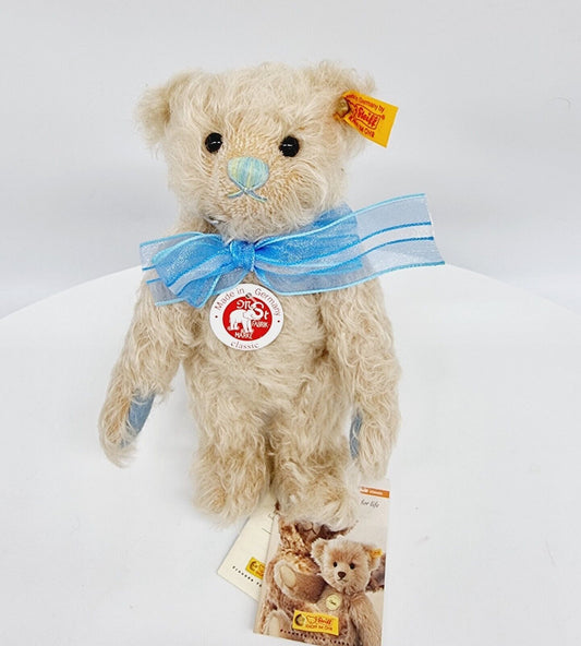 Steiff 001819 Classic Teddybär 20 cm mit blauer Schleife Etikett