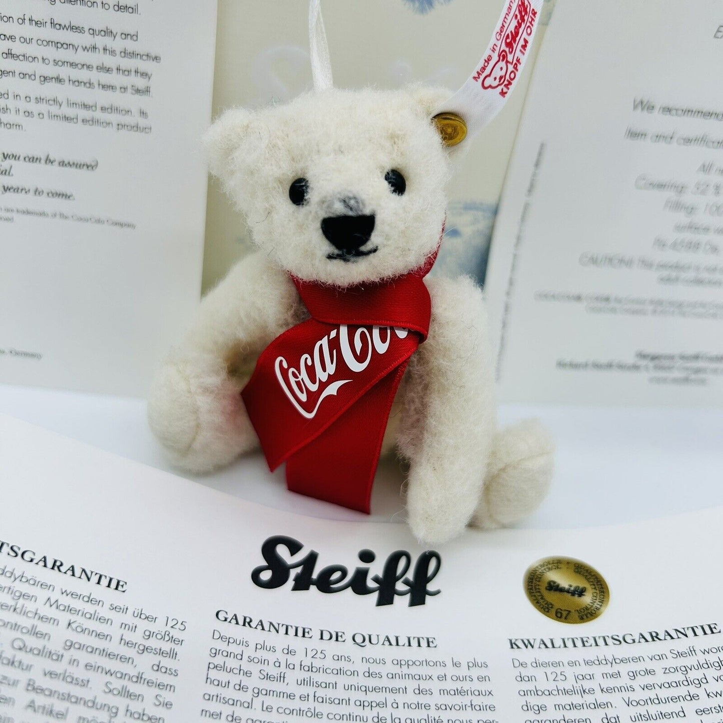 Steiff 355318  Teddybär Ornament Coca Cola limitiert 2000 aus 2014 10 cm