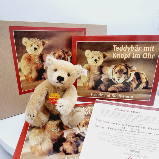 Steiff 670176 Teddybär blond mit Buch "Teddybär mit Knopf im Ohr limitiert 1000