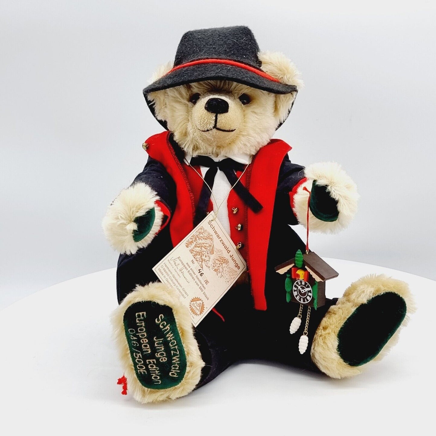 Hermann Coburg Teddybär Schwarzwaldjunge mit Kuckucksuhr limitiert 500 43 cm