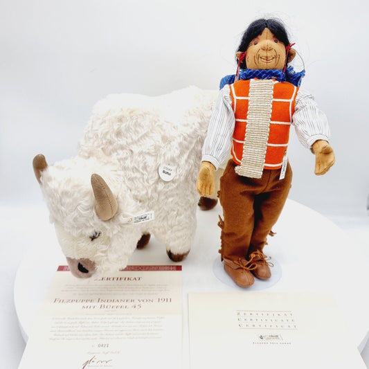 Steiff 411762 Filzpuppe Indianer mit Büffel 45 cm aus 1998 limitiert auf 750