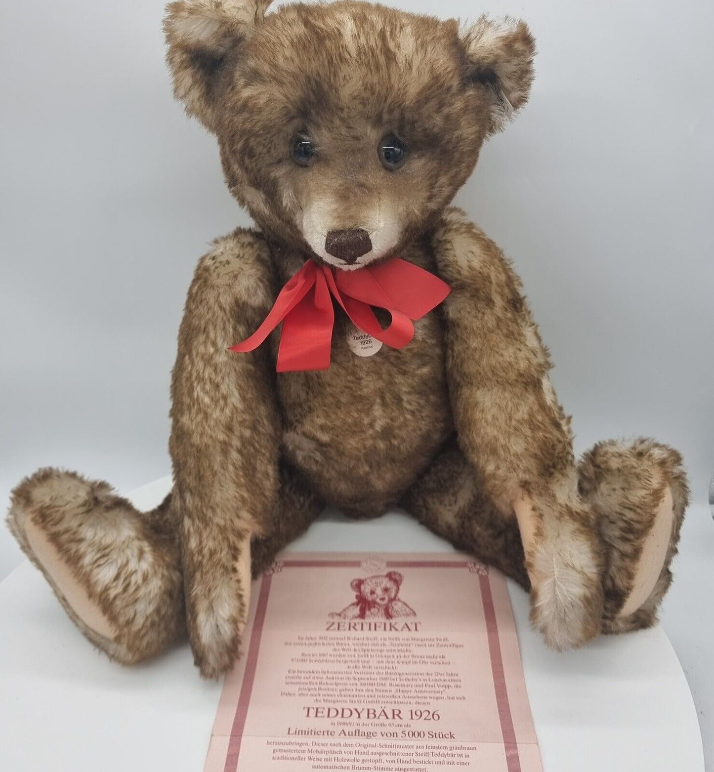 Steiff 407239 Teddybär 1926 Replica 65 cm limitiert 5000 grau-braun Zertifikat