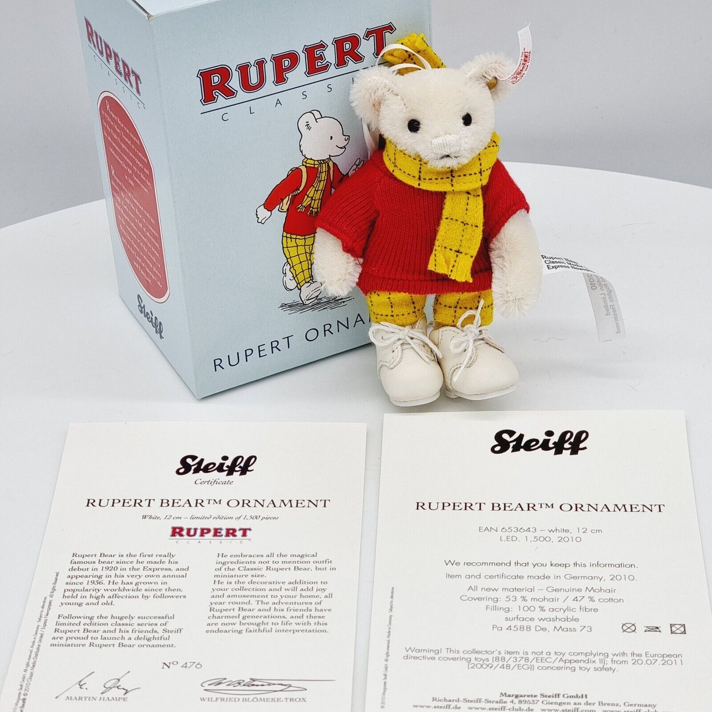 Steiff 653843 Teddybär Rupert Ornament 11 cm limitiert auf 1500 Exemplare