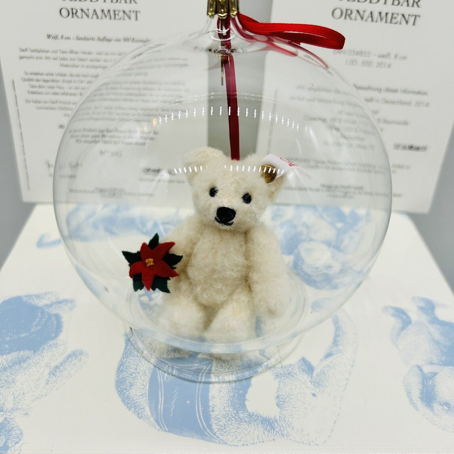 Steiff 034855 Teddybär Ornament in Glaskugel limitiert 500 aus 2014 8 cm