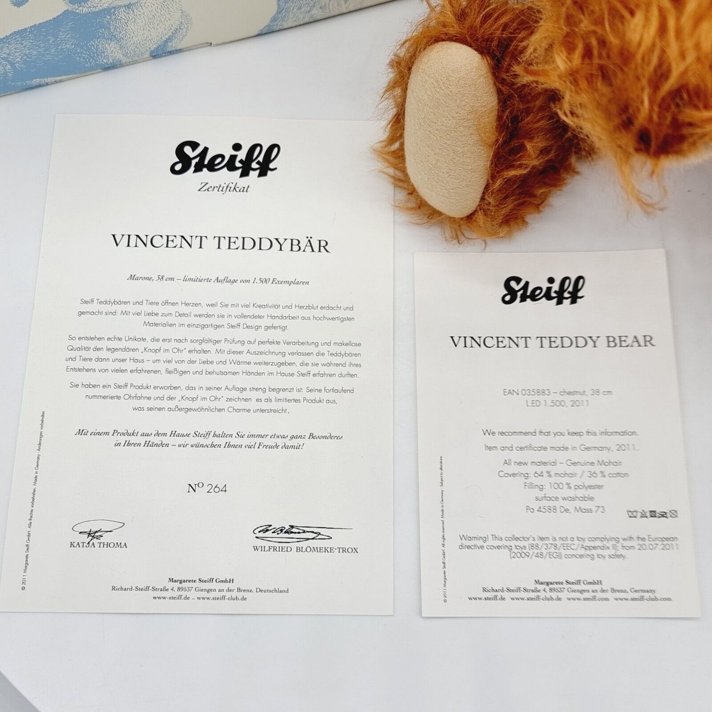 Steiff 035883 Vincent Teddybär 38 cm mit Brummstimme limitierte Auflage von 1500