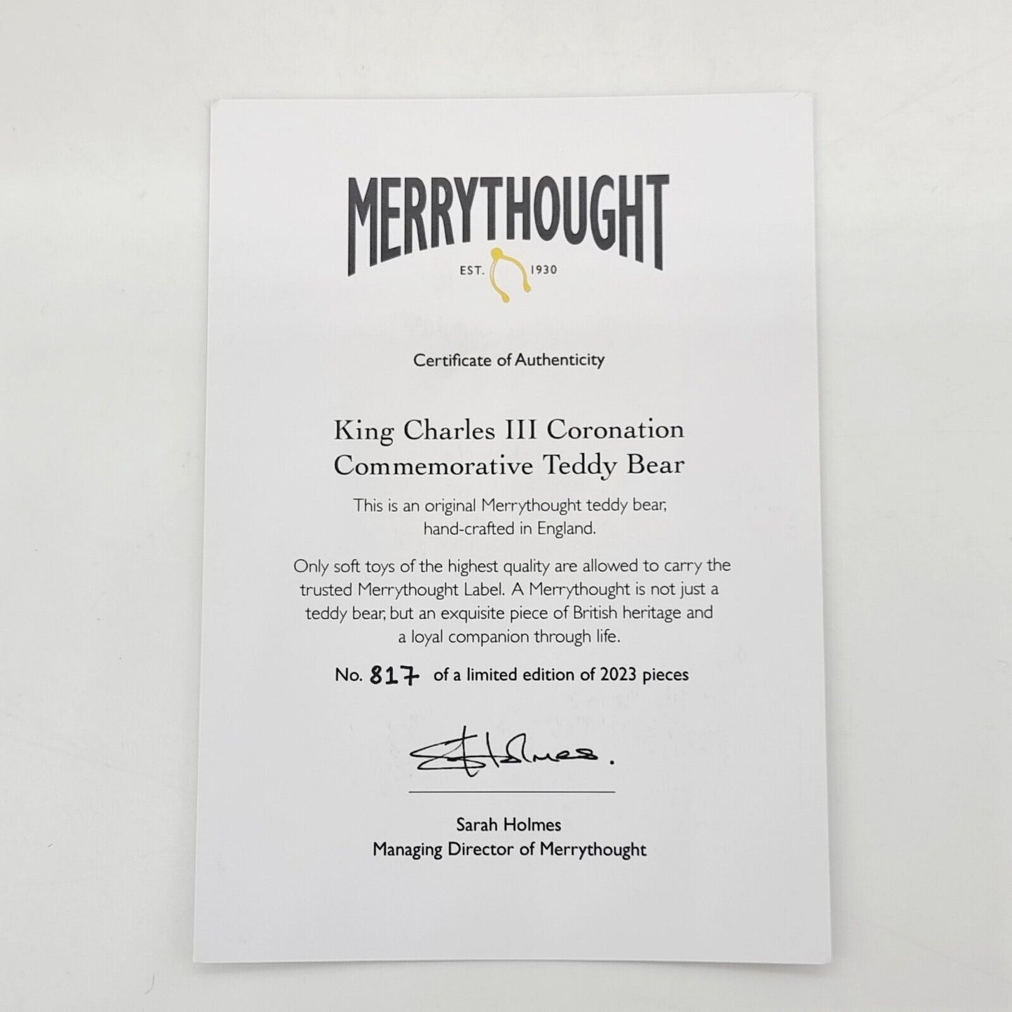 Merrythought Teddybär King Charles III Coronation Bear limitiert 2023 36 cm