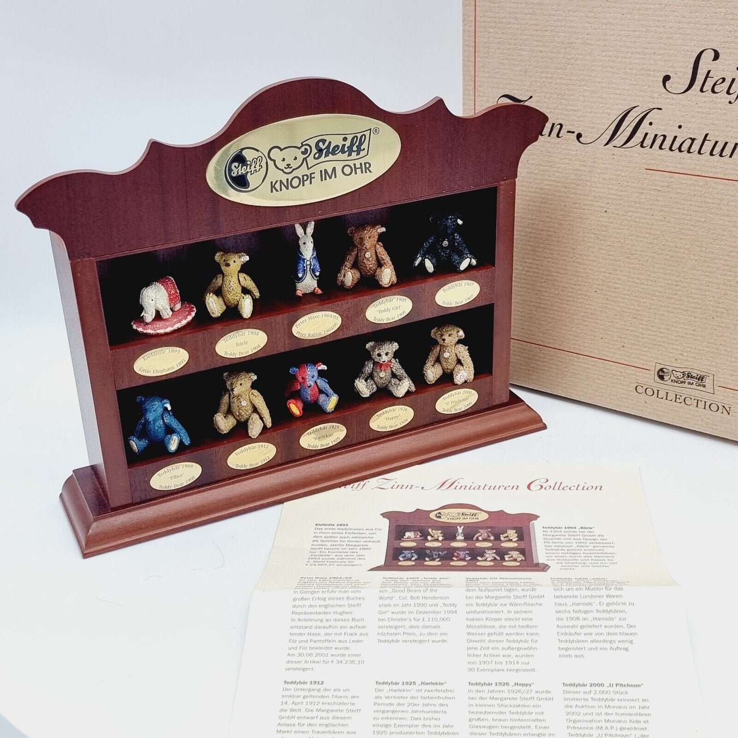 Steiff 430503 Zinn-Miniaturen Collection Teddybären mit Holzregal