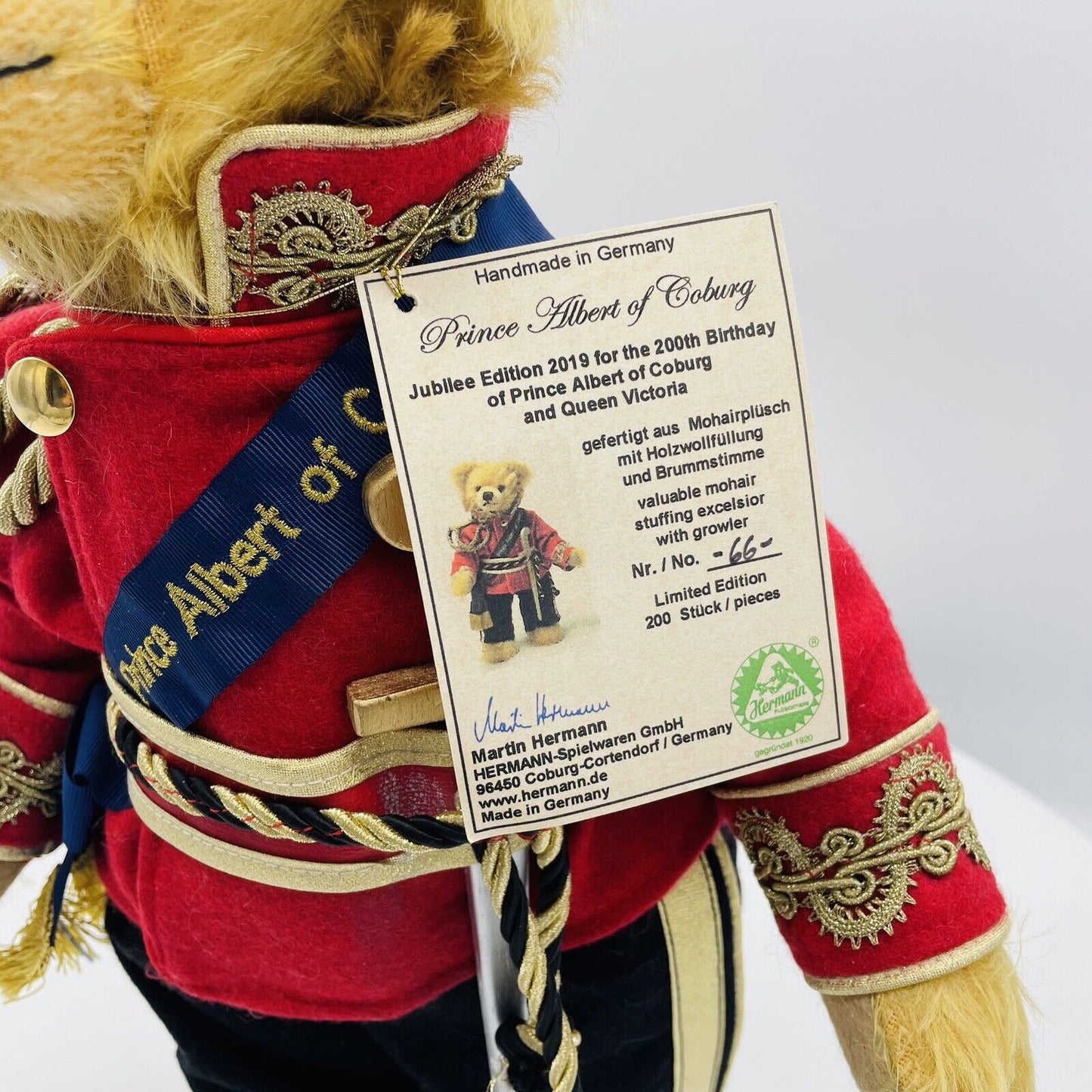 Hermann Coburg Teddybär Prinz Albert von Coburg limitiert 200 aus 2019 Mohair