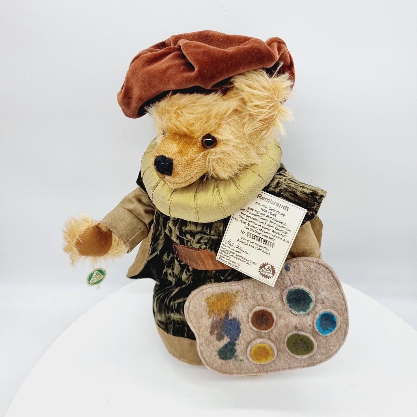 Hermann Rembrandt Teddybär mit Staffelei 39 cm limitiert Mohair 400. Geburtstag