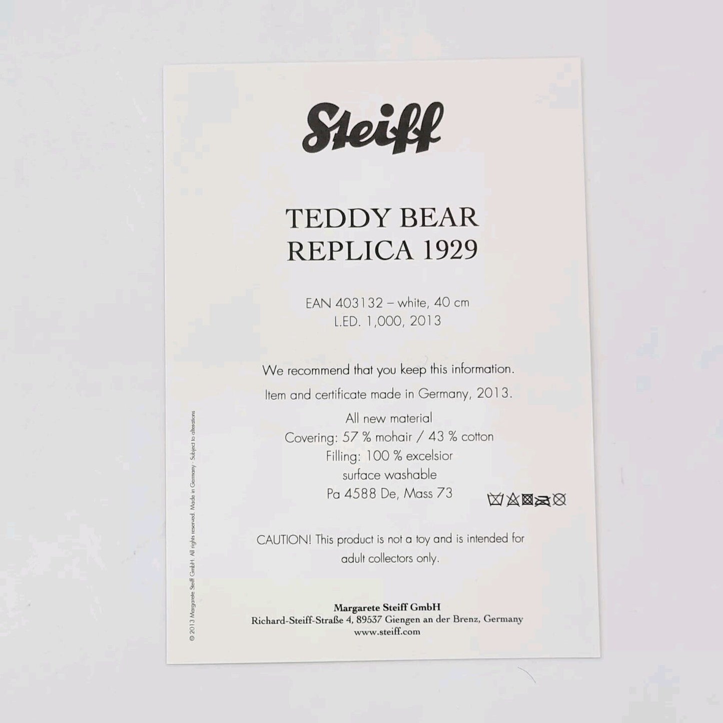 Steiff 403312 Teddybär 1929 Replica limitiert 1000 aus 2014 40 cm
