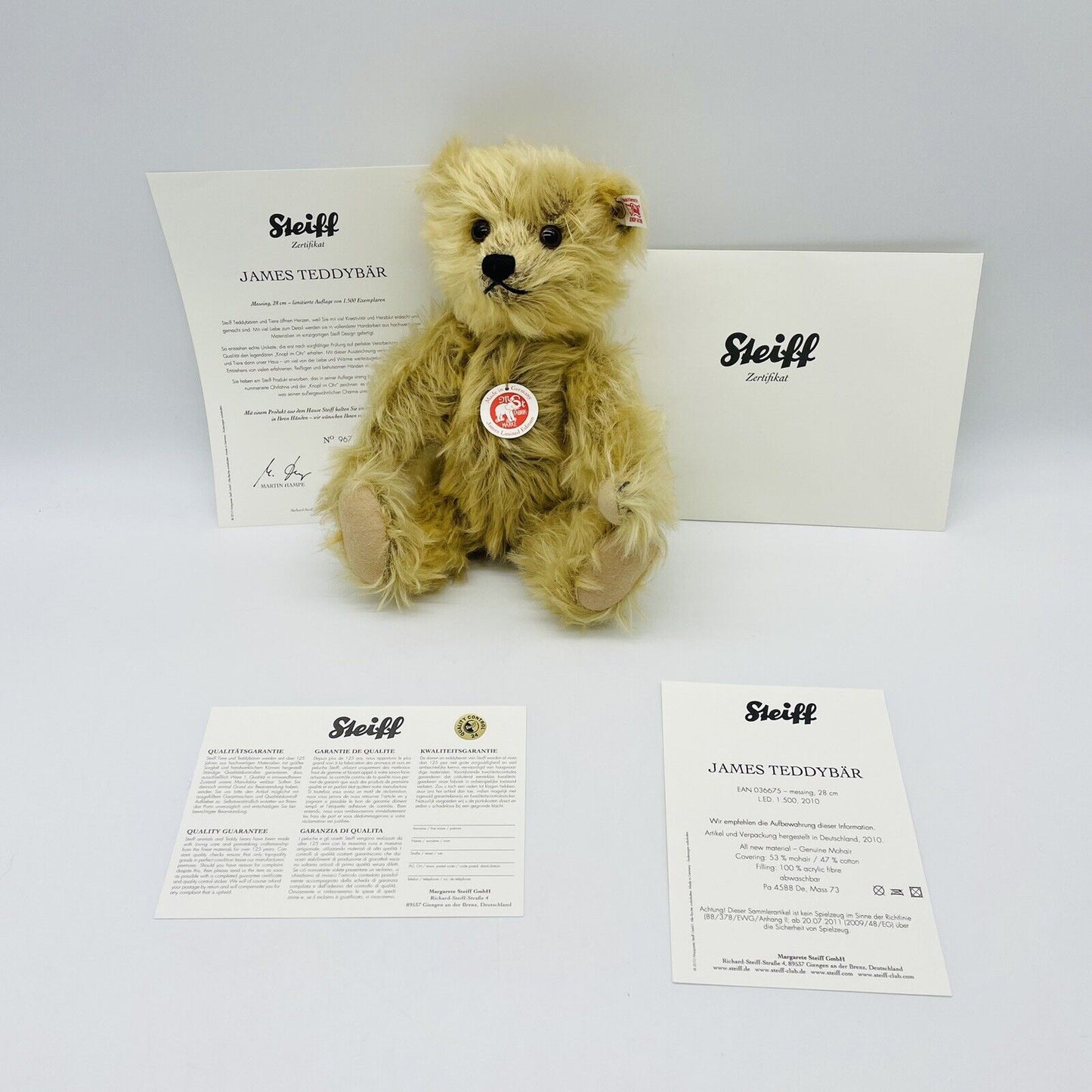 Steiff James Teddybär 036675 limitiert 1500 aus 2010 28cm Mohair