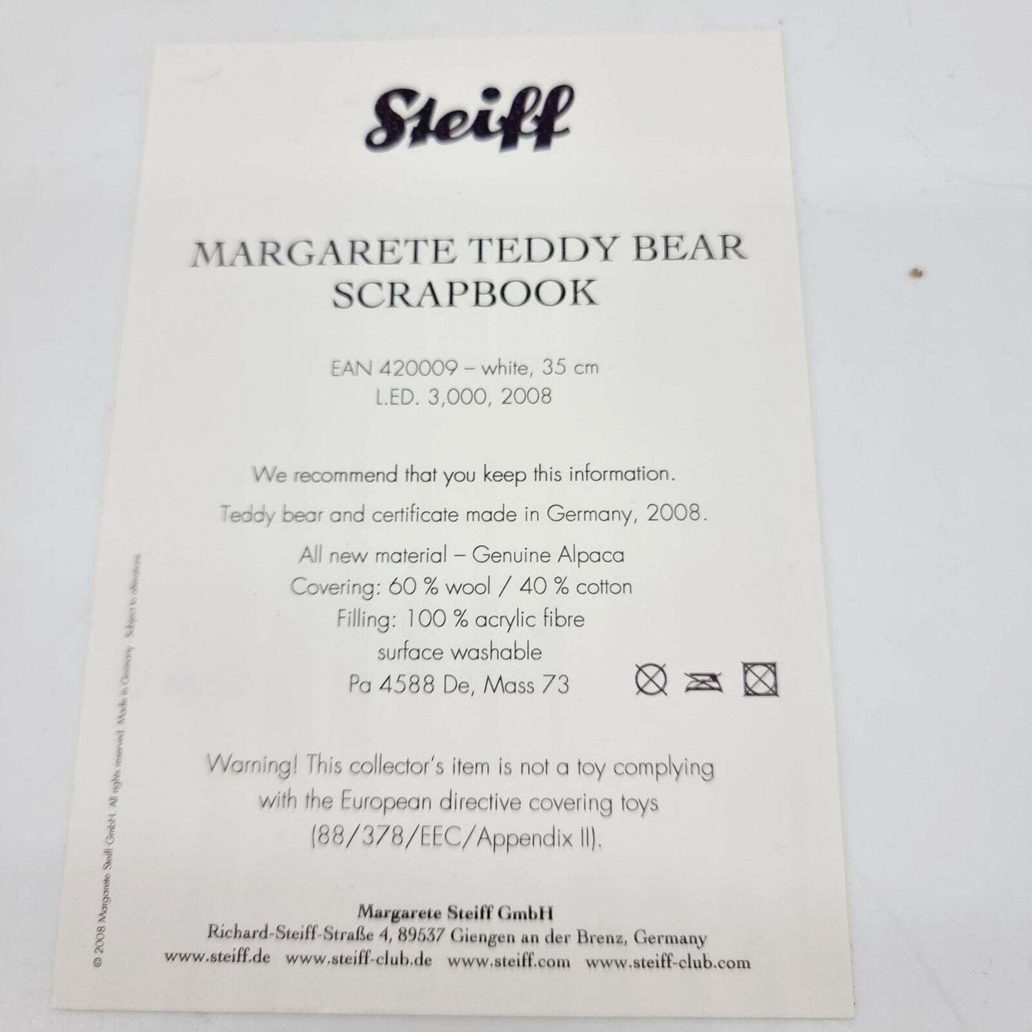 Steiff 420009 Margaretes Teddybär limitiert 3000 35cm