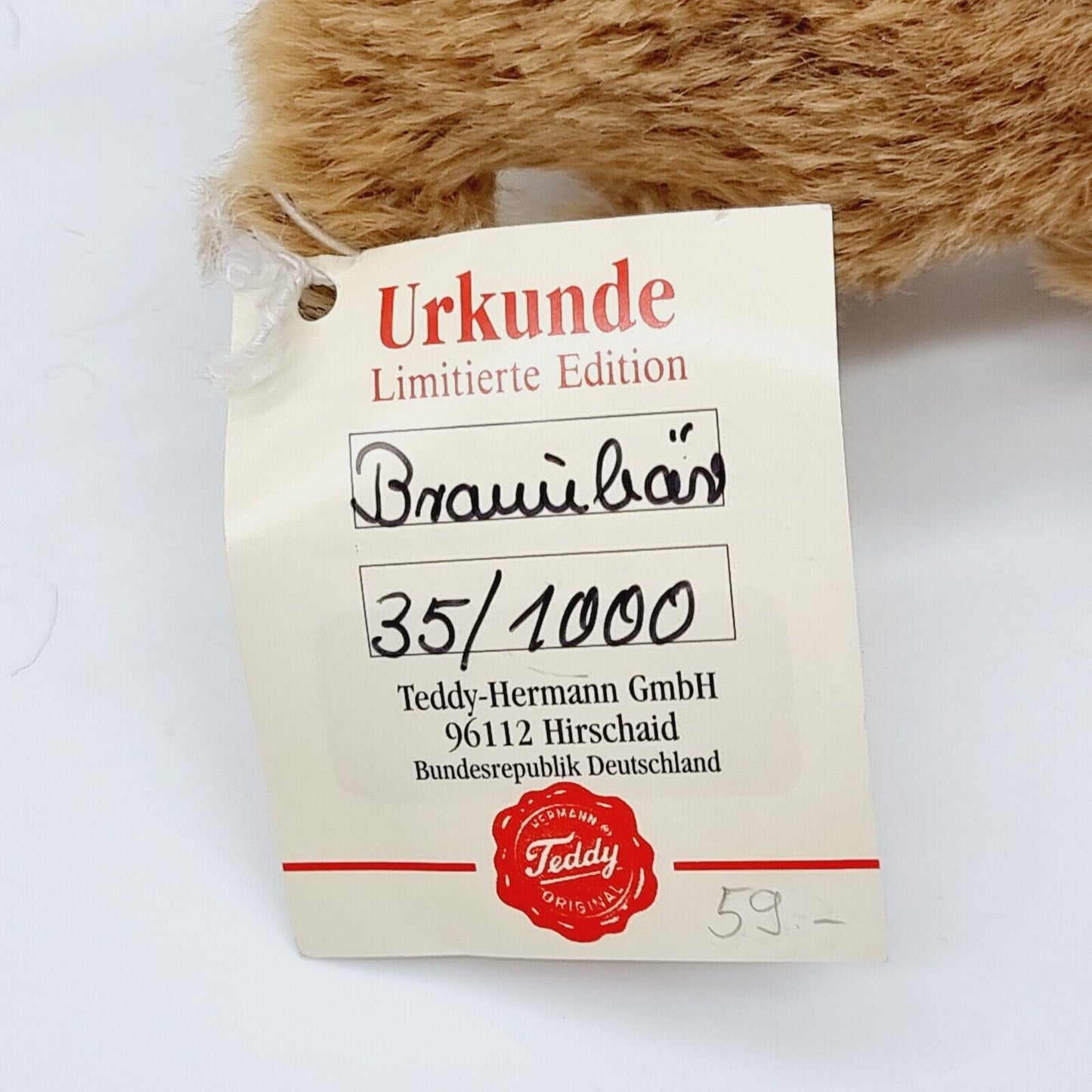 Hermann Braunbär 9 cm Miniatur Nr. 35 / 1000 mit Urkunde