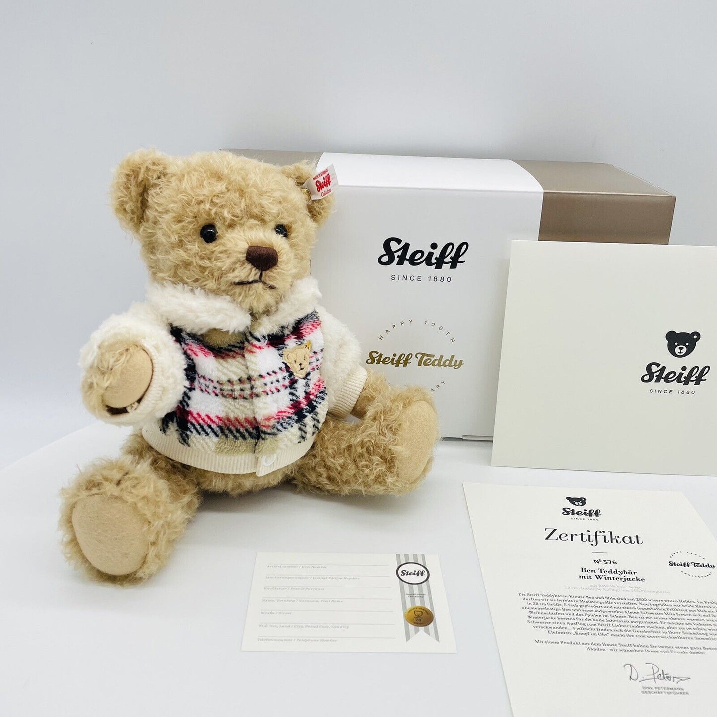 Steiff Teddybär Ben mit Winterjacke 007231 limitiert 1902 aus 2022 28 cm Mohair