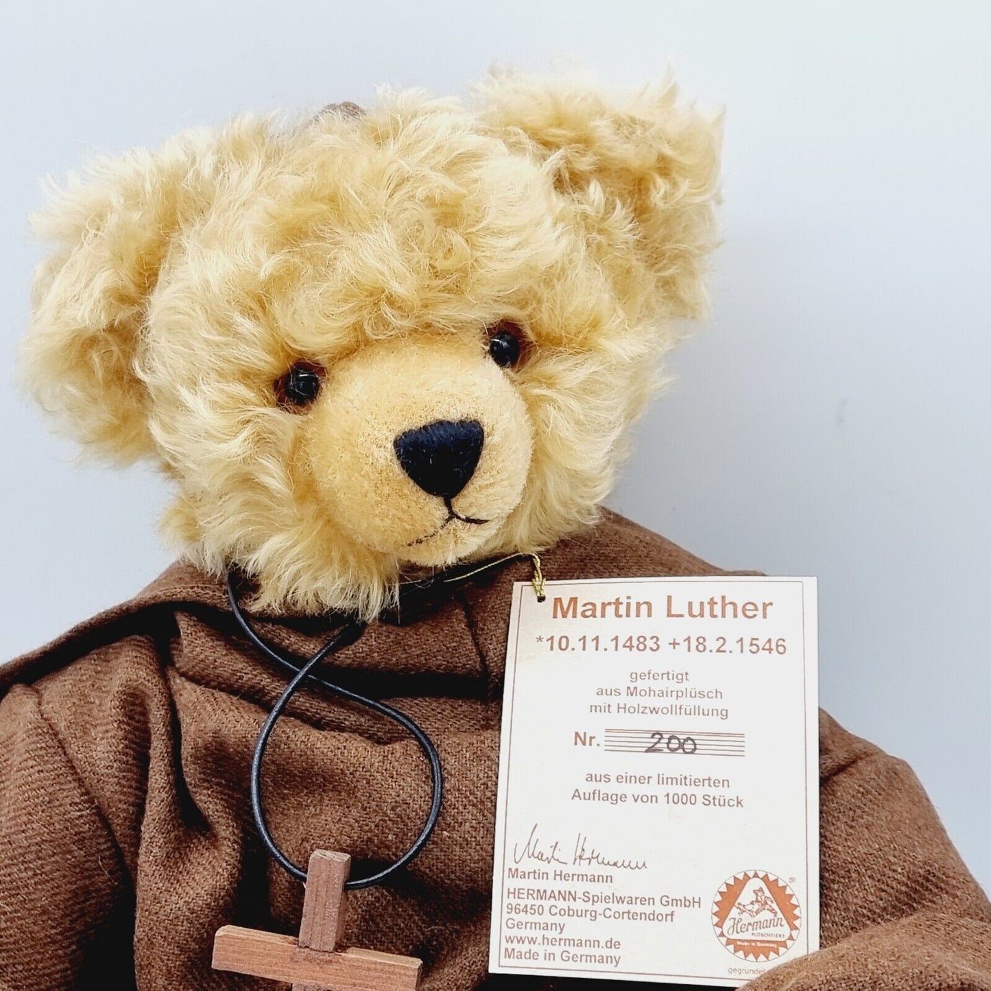 Nr. 200! Hermann Coburg Teddybär Martin Luther limitiert 1000 40 cm Mohair