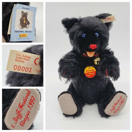 Nummer 00001 - Steiff Teddybär Baby Blackey 28cm 655333 Zertifikat Festival 1997