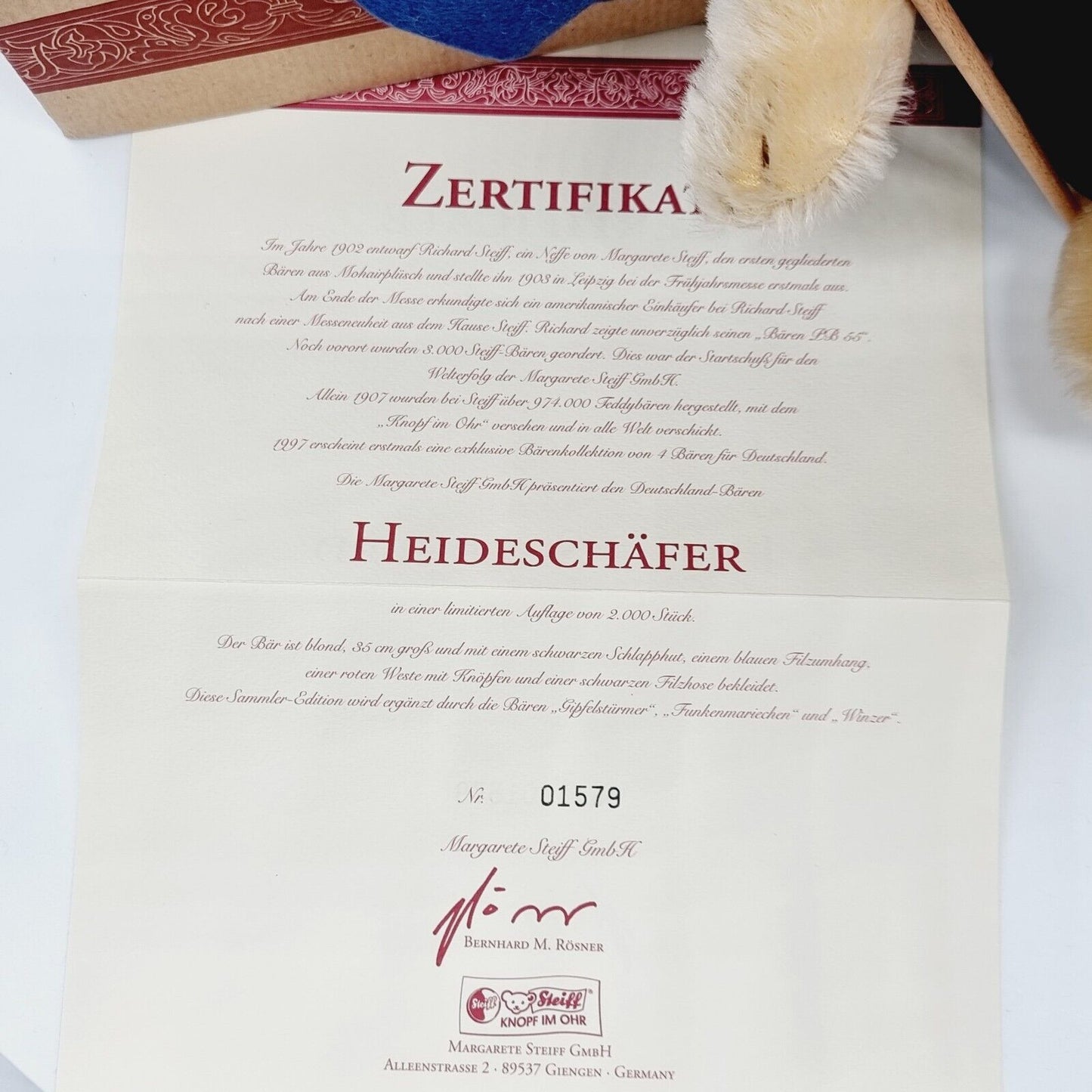 Steiff 670107 Heideschäfer Teddybär Deutschland-Bär 35 cm Jahr 1997 limitiert